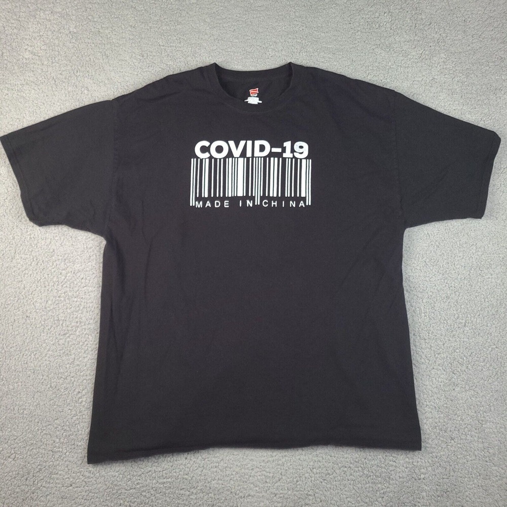 Hanes T-Shirt Humor Pandemic Mens 2XL Black‎ Barcode Short Sleeve